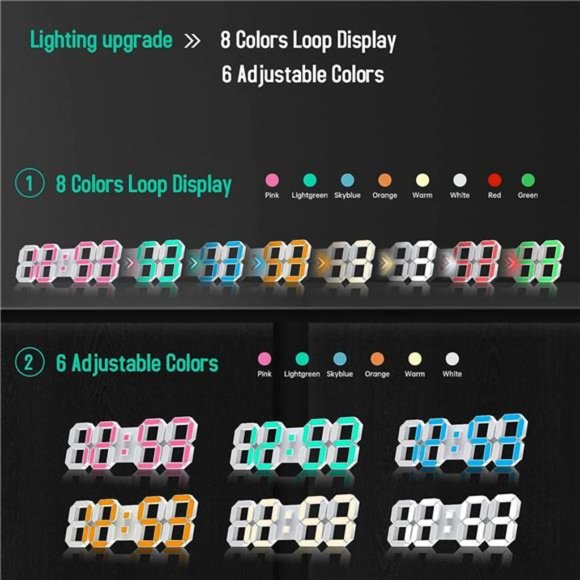 15" Multicolor LED Digital Wall Clock Alarm Clocks with APP Control,3D LED Light - Picture 2 of 12